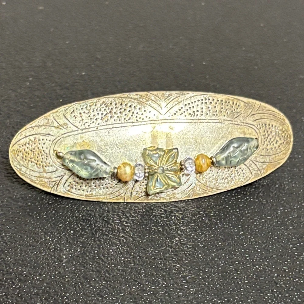 Vintage France Butterfly Southwestern Etched Silver Tone Hair Clip